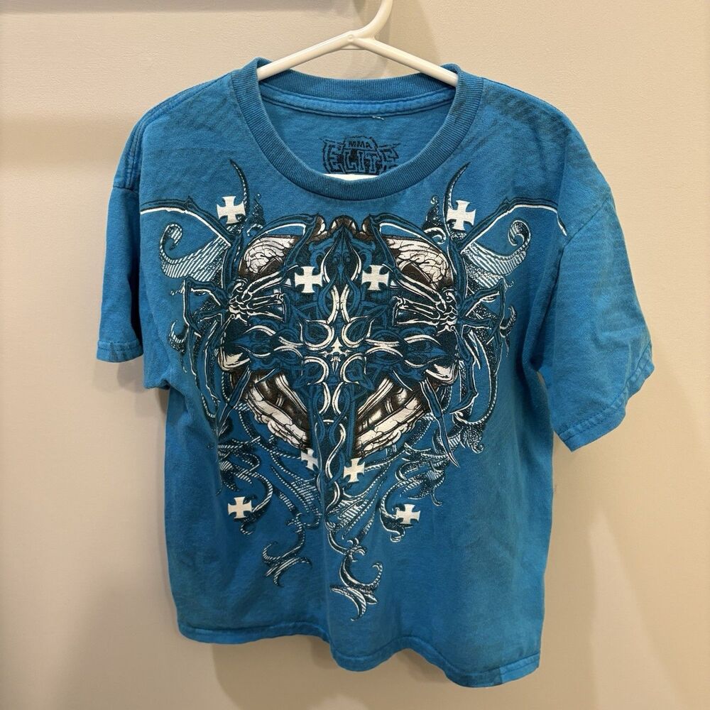MMA Elite Shirt Youth Size 10/12 Blue Big Wings Graphic Y2K Style